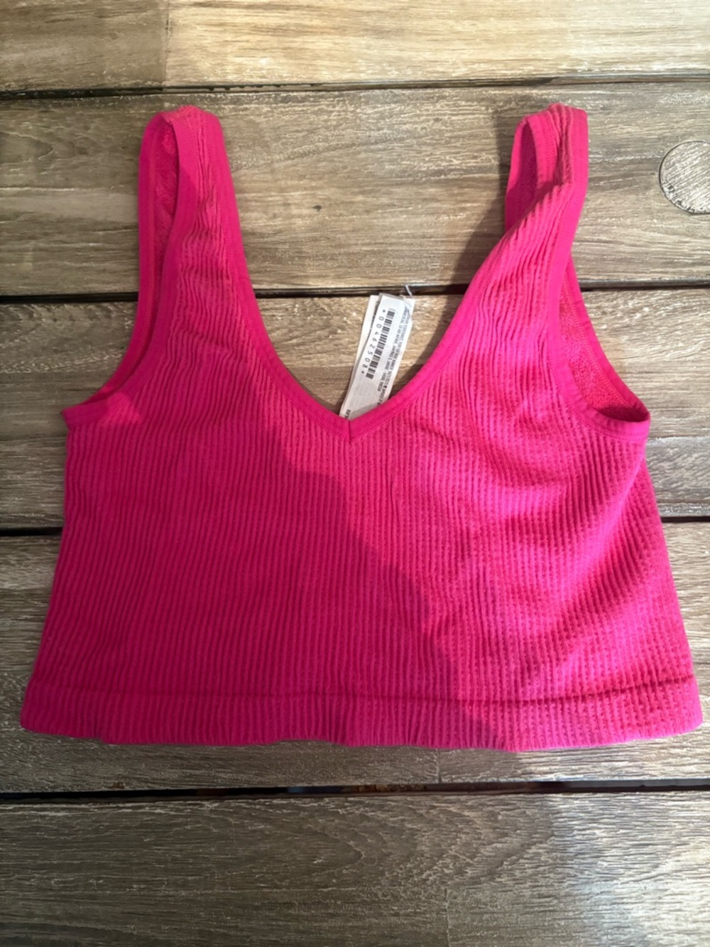 Forever 21 Bright Pink Ribbed V-Neck Crop Tank NWOT